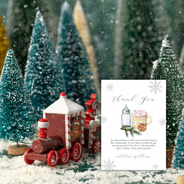 Carte De Remerciements Green Winter Snowflake S'more Cookie Baby Shower  (Green Winter Snowflake S'more Cookie Baby Shower Thank You Card)