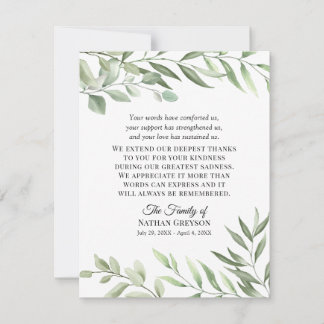 Carte De Remerciements Greenery Funeral Sympathy Thank You Note Card