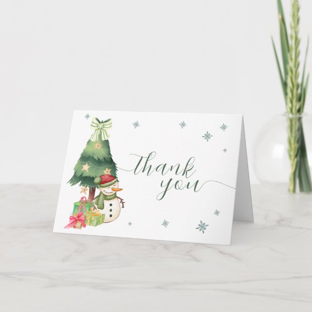 Carte De Remerciements Greenery Modern Winter Snowman Baby Shower (Devant)