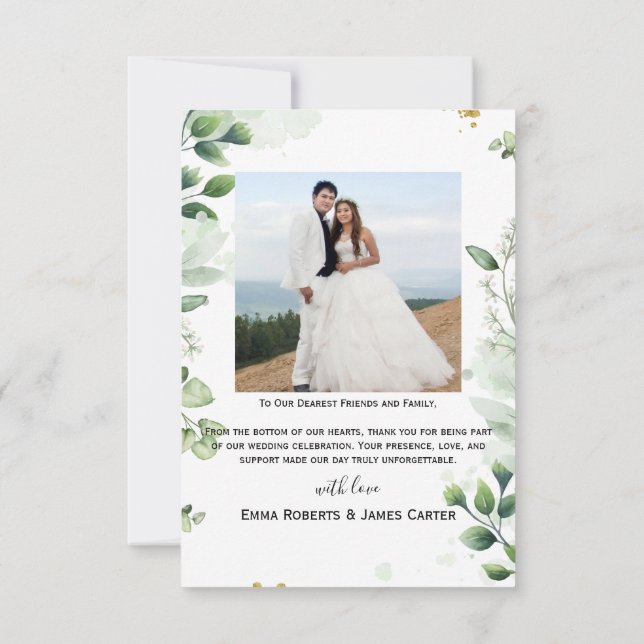 Carte De Remerciements Greenery Simple Script Wedding Thank You Card (Dos)
