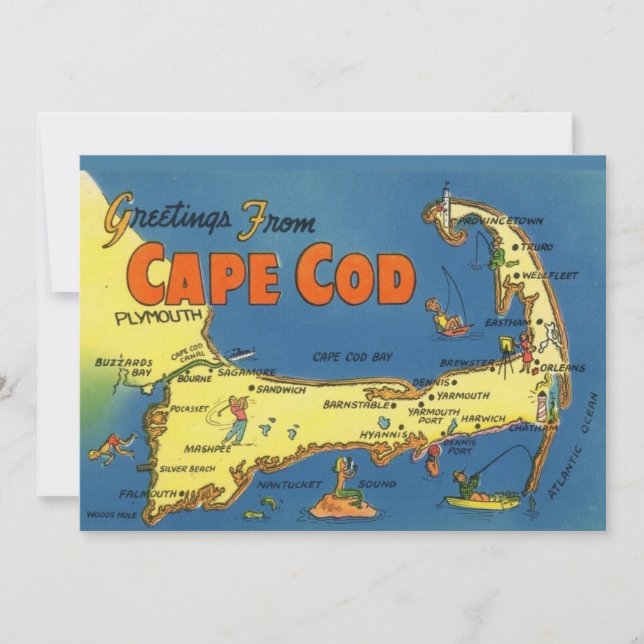 Carte De Remerciements Greetings From Cape Cod 5x7 Map Postcard (Devant)