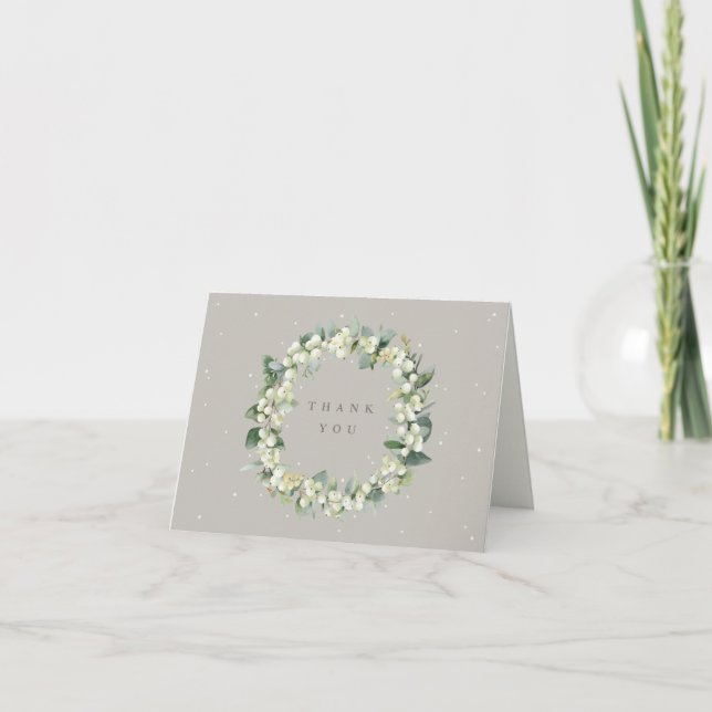 Carte De Remerciements Greige Snowberry+Eucalyptus Wreath Mariage Note (Devant)