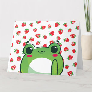 Carte De Remerciements Grenouille à fraise Kawaii