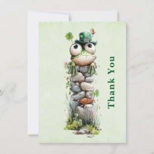 Carte De Remerciements Grenouille avec chapeau vert et trèfle mignon