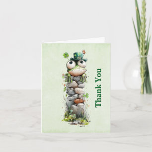 Carte De Remerciements Grenouille avec chapeau vert et trèfle mignon