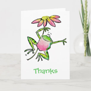 Carte De Remerciements Grenouille heureuse de saut avec la marguerite
