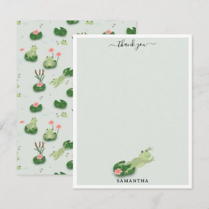 Carte De Remerciements Grenouilles Mignonnes dans un Étang de Nénuphars N