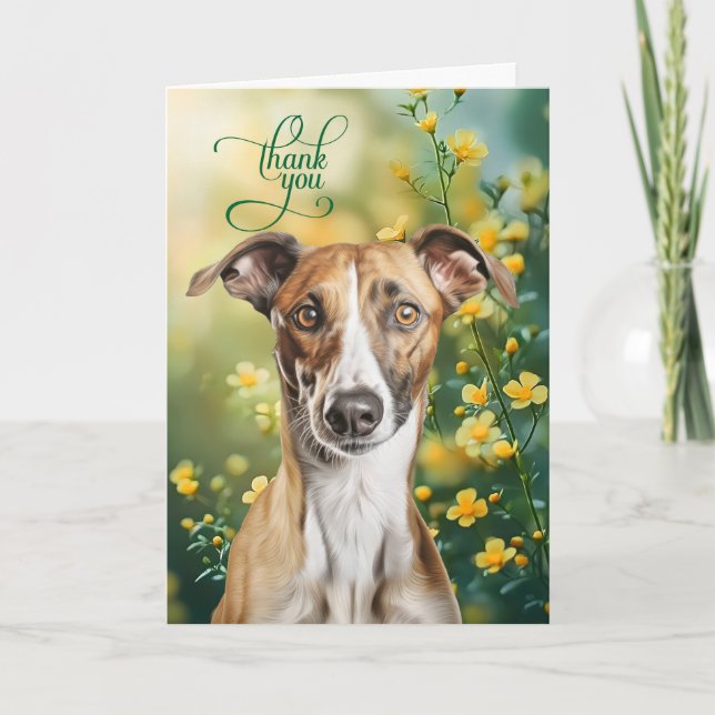 Carte De Remerciements Greyhound Dog with Tiny Yellow Flowers (Devant)