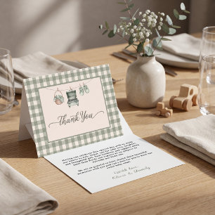 Carte De Remerciements Gril de Linge à Carreaux Sage pour Baby Shower