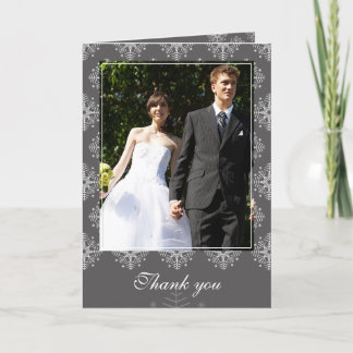 Carte De Remerciements Gris + blanc flocons de neige mariage d'hiver merc