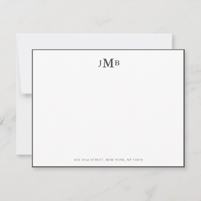 Carte De Remerciements Gris classique et blanc Monogramme Formal Flat (Devant)