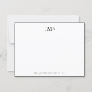 Carte De Remerciements Gris classique et blanc Monogramme Formal Flat