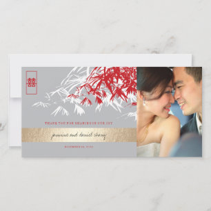 Carte De Remerciements Gris et rouge Zen Bambou Feuille Mariage chinois P