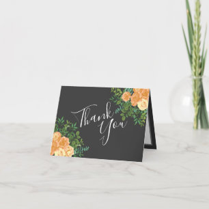 Carte De Remerciements Gris foncé Pêche Mariage Floral moderne