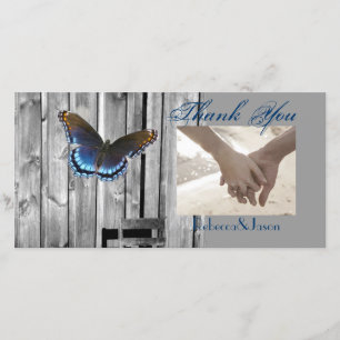 Carte De Remerciements Gris Grange Bois BLue Papillon Mariage