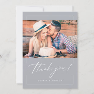Carte De Remerciements Gris moderne élégant script photo mariage