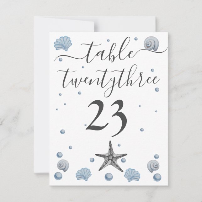 Carte De Remerciements Gris Starfish Blue Shells Beach Wedding (Devant)