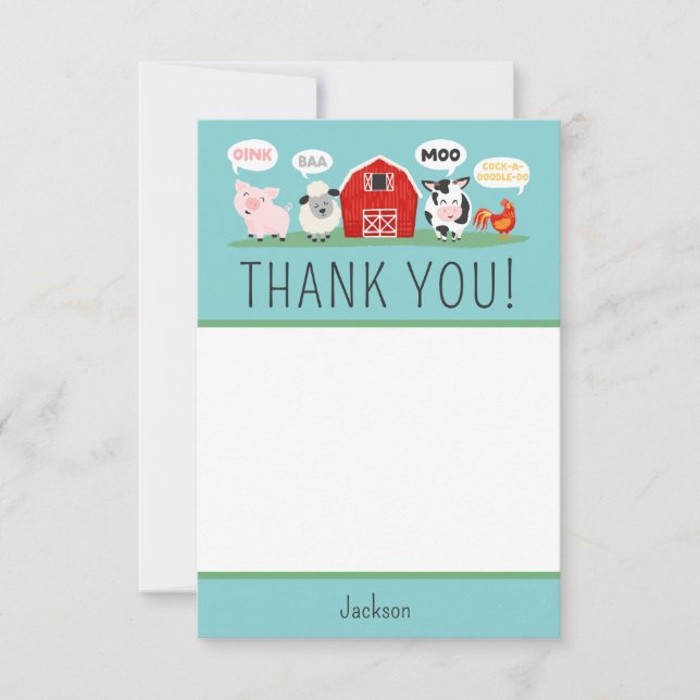 Carte De Remerciements Groincoin Baa Meuh Ferme de Remerciement Fête Enfa (Devant)