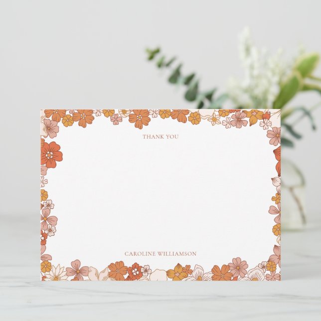 Carte De Remerciements Groovy Boho Orange Floral Baby Shower Custom (Debout devant)