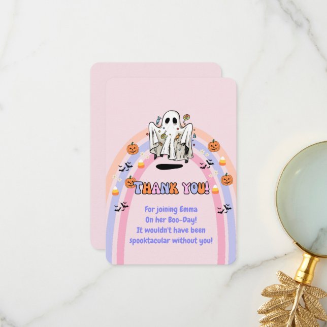 Carte De Remerciements Groovy Ghost Trick or Treat Halloween Anniversaire (Devant/Arrière en situation)