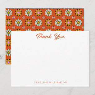 Carte De Remerciements Groovy Rétro Années 60 Botanique Orange Rose Perso