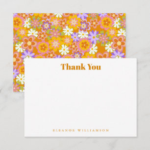 Carte De Remerciements Groovy Vintage Orange Floral Douche Personnalisé P