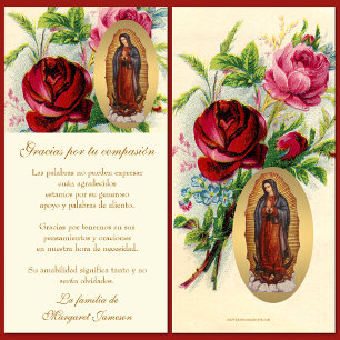 Carte De Remerciements Guadalupe Funérailles Vierge Marie Condolence Espa