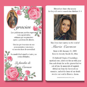 Carte De Remerciements Guadalupe Vierge Marie Condolence funéraire Espagn