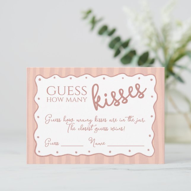Carte De Remerciements Guess How Many Kisses Game Blush Pink Striped Card (Debout devant)