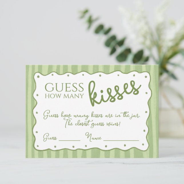 Carte De Remerciements Guess How Many Kisses Game Soft Green Striped Card (Debout devant)