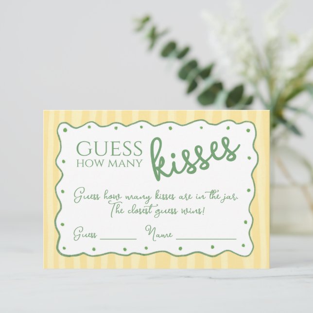 Carte De Remerciements Guess How Many Kisses Game Yellow Green Card (Debout devant)