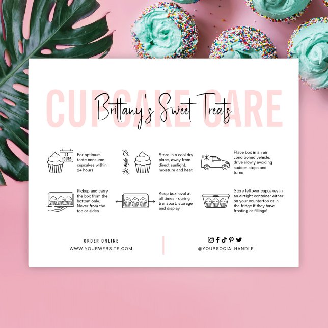 Carte De Remerciements Guide d'instructions pour les soins Cupcake Rose e (Créateur téléchargé)