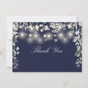 Carte De Remerciements Guirlande de fleurs sauvages bleues marine Écritur