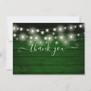Carte De Remerciements Guirlande lumineuse en bois rustique vert Script