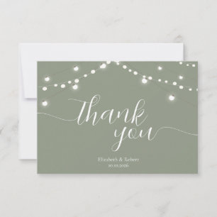 Carte De Remerciements Guirlandes Lumineuses Simples Vert Sauge Mariage