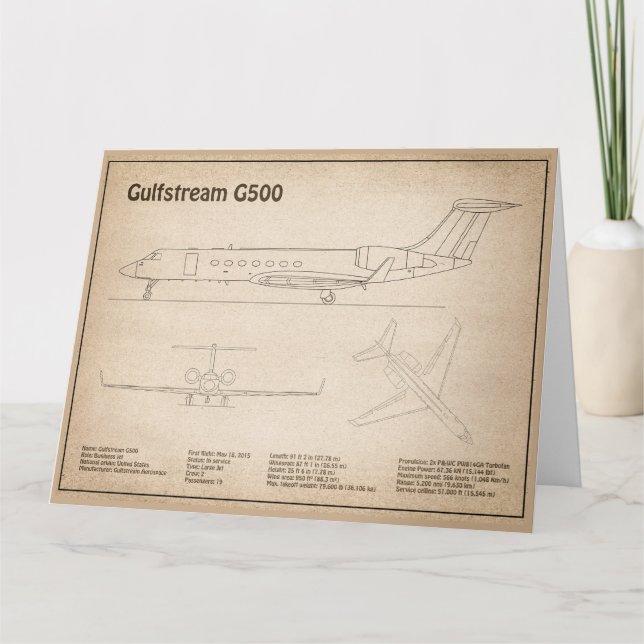 Carte De Remerciements Gulfstream G500 - Plan directeur de l'avion SD (Devant)