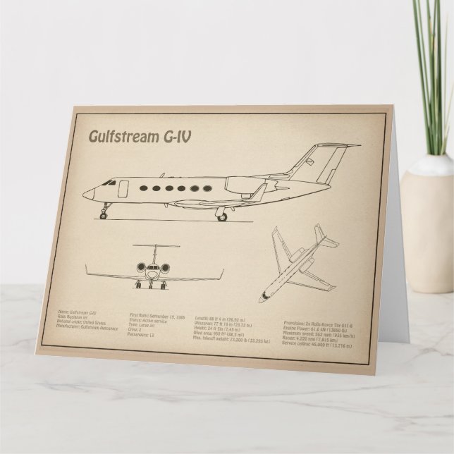 Carte De Remerciements Gulfstream G-IV - Plan directeur de l'avion SD (Devant)