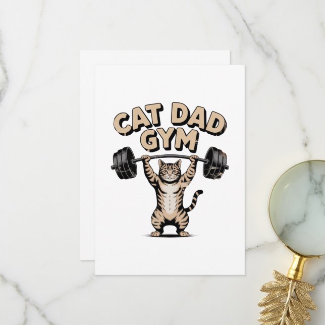 Carte De Remerciements Gym pour chat drôle pour papa (Devant/Arrière en situation)