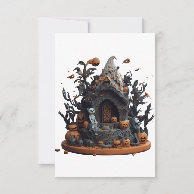 Carte De Remerciements Halloween 3D Haunted Kitty House (Devant)