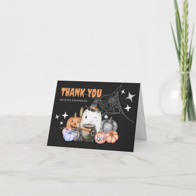 Carte De Remerciements Halloween Baby shower Citrouille Little Boo plié (Devant)