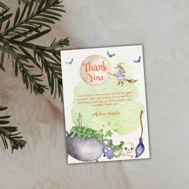 Carte De Remerciements Halloween Cauldron Baby brasse une douche (Halloween Cauldron Baby is Brewing Shower Thank You Card)