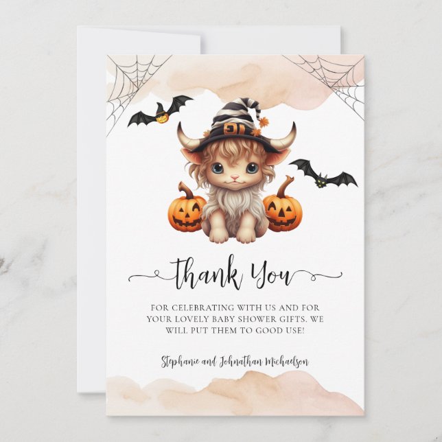 Carte De Remerciements Halloween Citrouille Vache Petit Boo Baby (Devant)