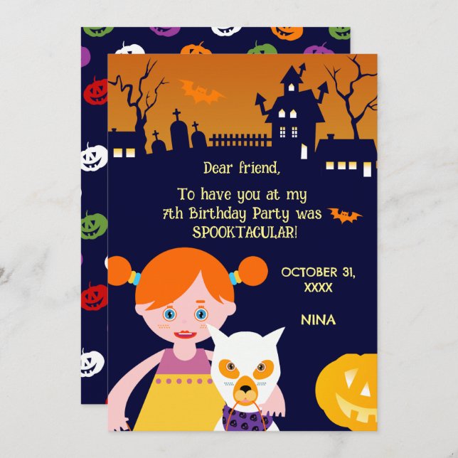 Carte De Remerciements Halloween Costume fille fête d'anniversaire (Devant / Derrière)