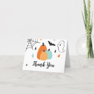 Carte De Remerciements Halloween Éffrayant Anniversaire Bleu Citrouilles