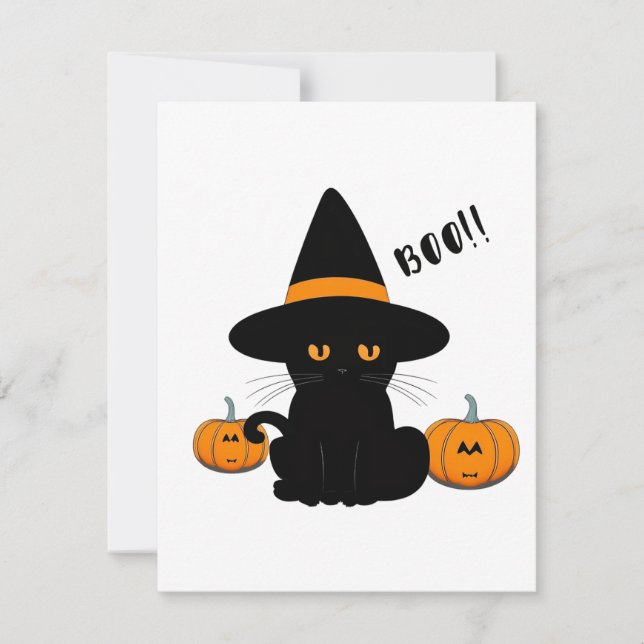 Carte De Remerciements Halloween mignonette Cartoon amis, Chat bébé noir (Devant)