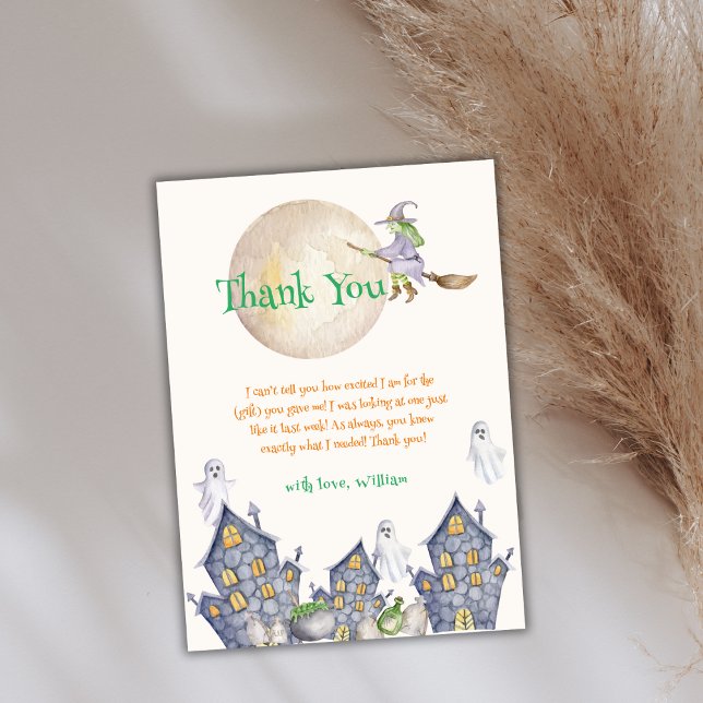 Carte De Remerciements Halloween Moon Witch House Baby shower (Halloween Moon Witch House Baby Shower Thank You Card)