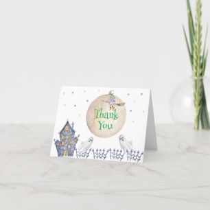Carte De Remerciements Halloween Moon Witch Maison Éffrayante Baby shower
