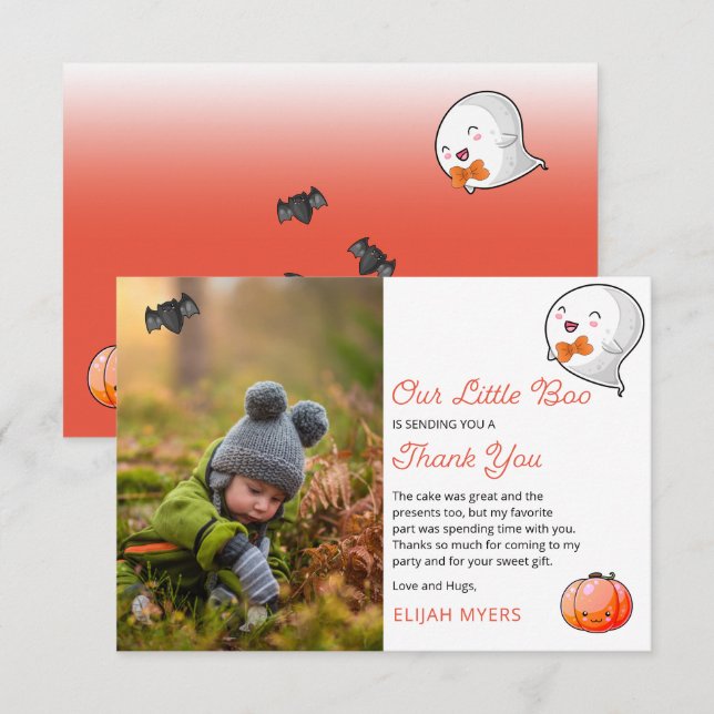 Carte De Remerciements Halloween Notre Petit Boo Ghost Garçon 1er Anniver (Devant / Derrière)