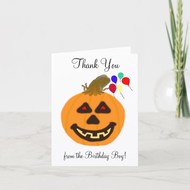 Carte De Remerciements Halloween Pumpkin Birthday Boy Thank You (Devant)
