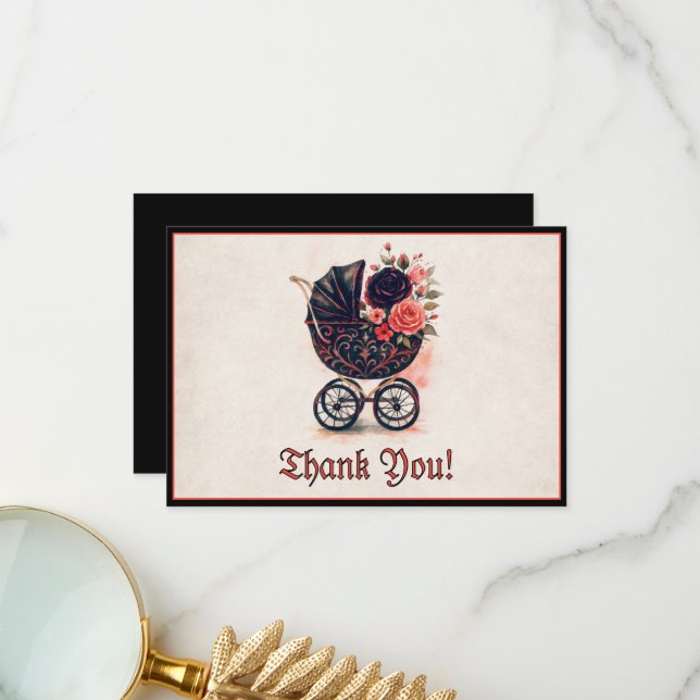 Carte De Remerciements Halloween Vintage Stroller Baby Shower (Devant/Arrière en situation)